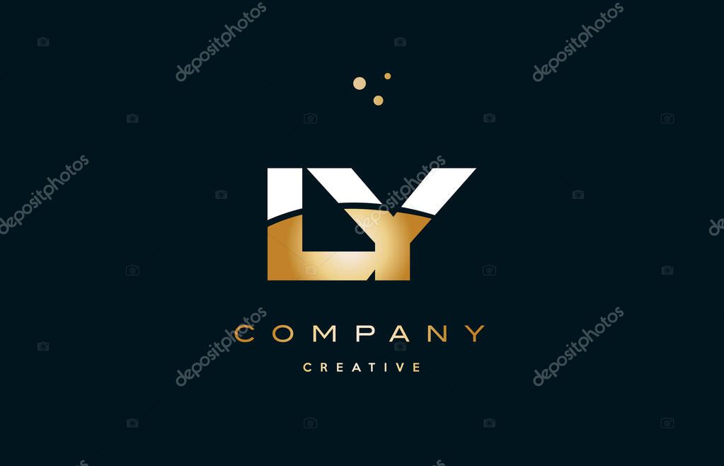 Ly l y  white yellow gold golden metal metallic luxury alphabet company letter logo design vector icon template