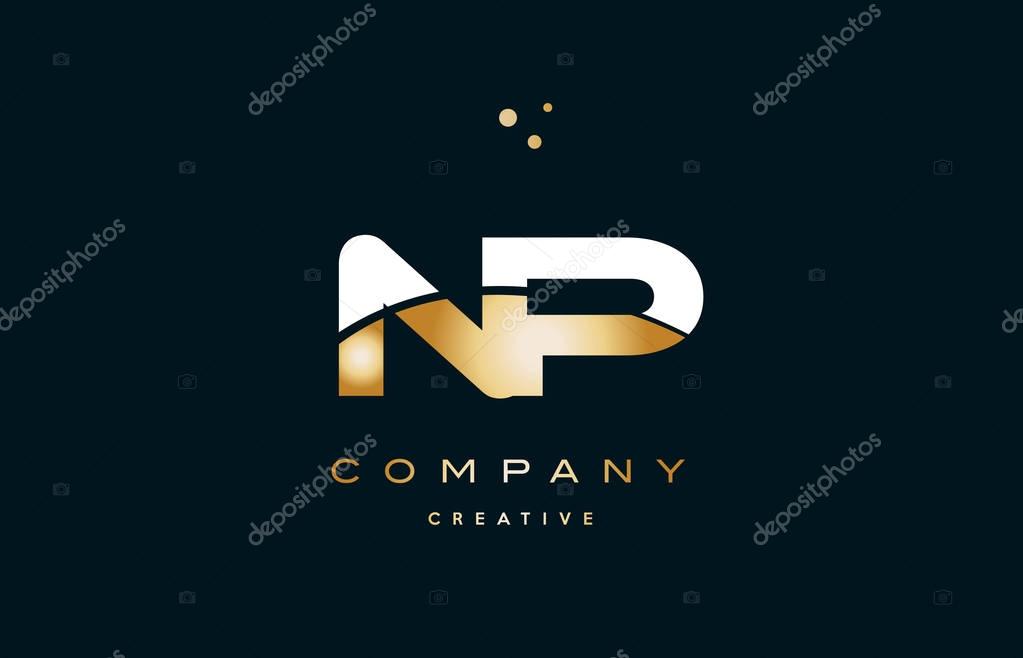 Np n p  white yellow gold golden metal metallic luxury alphabet company letter logo design vector icon template