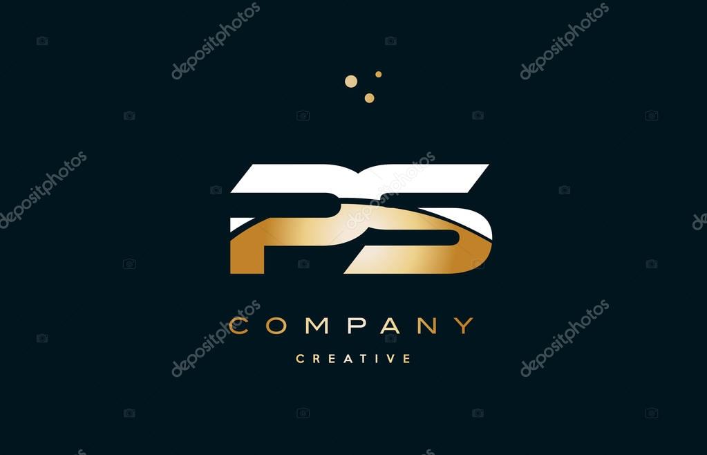 Ps p s  white yellow gold golden metal metallic luxury alphabet company letter logo design vector icon template
