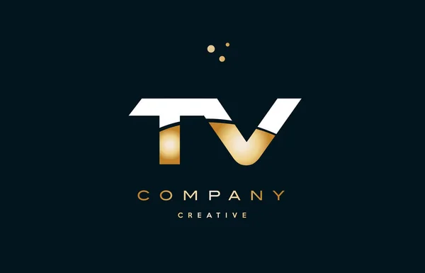 Tv t v blanc or jaune doré luxe lettre alphabet logo ico — Image vectorielle