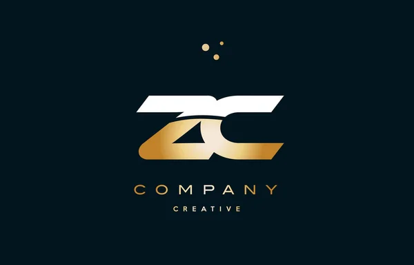Zc z c oro amarillo blanco oro oro alfabeto de lujo letra logo ico — Vector de stock