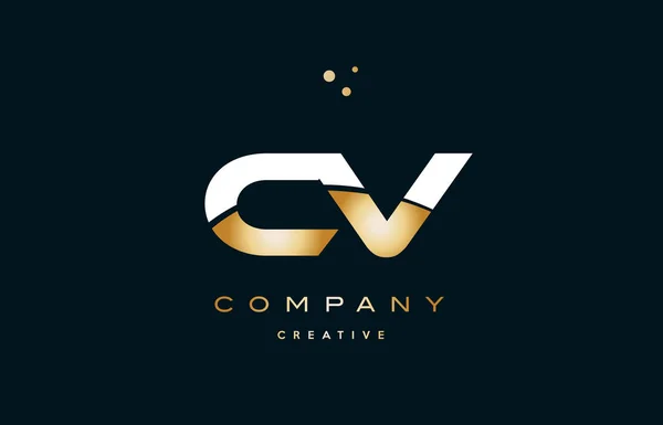 Cv c v blanc jaune or or luxe lettre alphabet logo ico — Image vectorielle