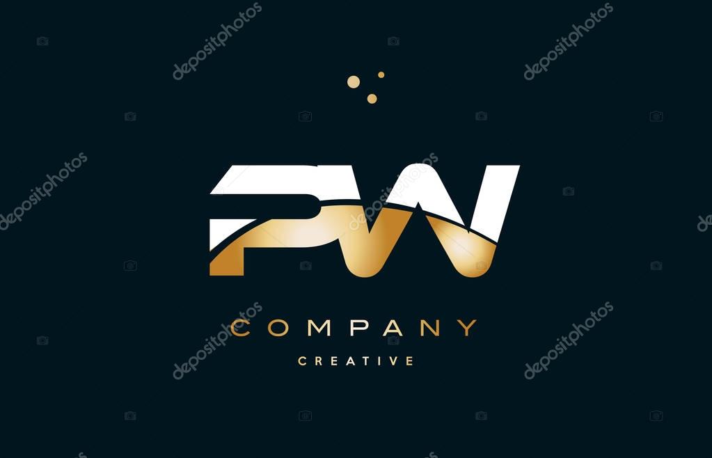 Pw p w  white yellow gold golden metal metallic luxury alphabet company letter logo design vector icon template