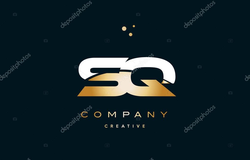 Sq s q  white yellow gold golden metal metallic luxury alphabet company letter logo design vector icon template