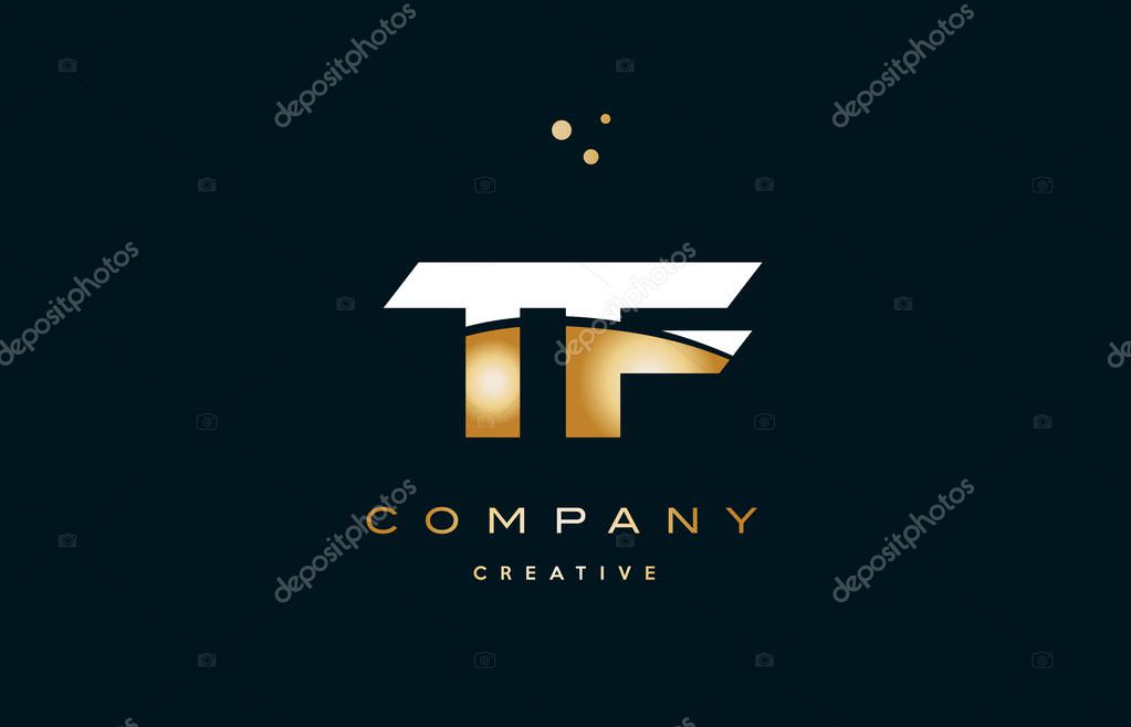 Tf t f  white yellow gold golden metal metallic luxury alphabet company letter logo design vector icon template