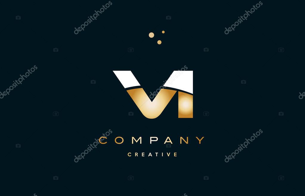 Vi v i  white yellow gold golden metal metallic luxury alphabet company letter logo design vector icon template