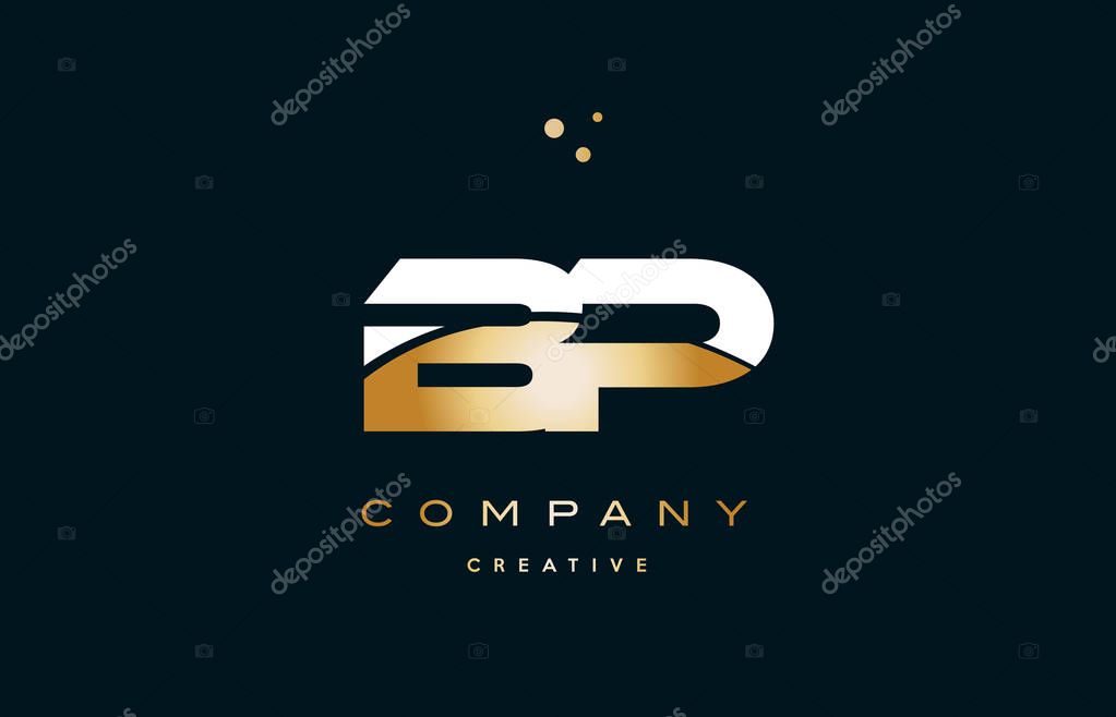 Bp b p  white yellow gold golden metal metallic luxury alphabet company letter logo design vector icon template