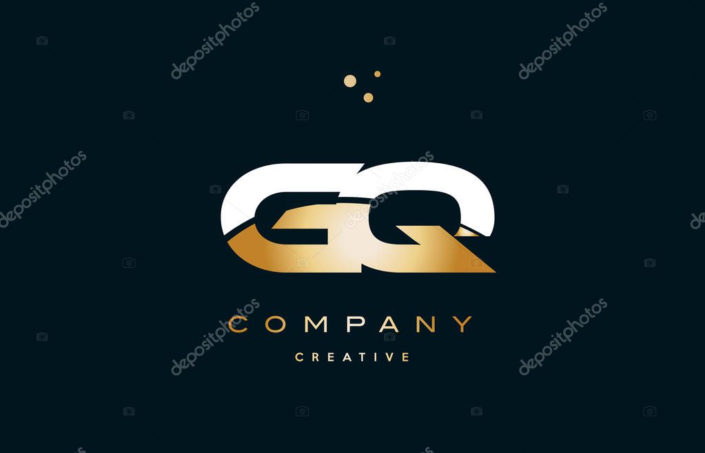 Gq g q  white yellow gold golden metal metallic luxury alphabet company letter logo design vector icon template