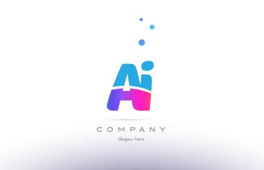 AI bir i pembe mavi beyaz modern Alfabe harf logo simge templat