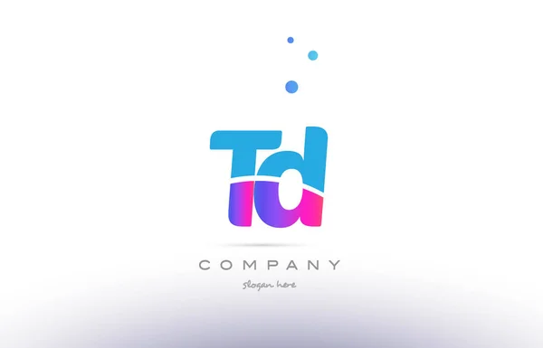 TD t d rózsaszín kék, fehér, modern ábécé levél logó ikon templat — Stock Vector