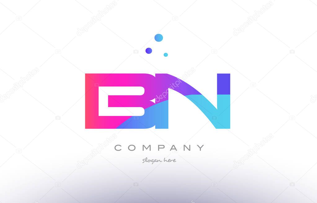bn b n  creative pink blue modern alphabet letter logo icon temp