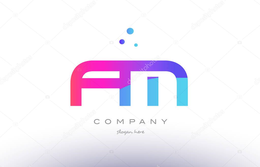 fm f m  creative pink blue modern alphabet letter logo icon temp