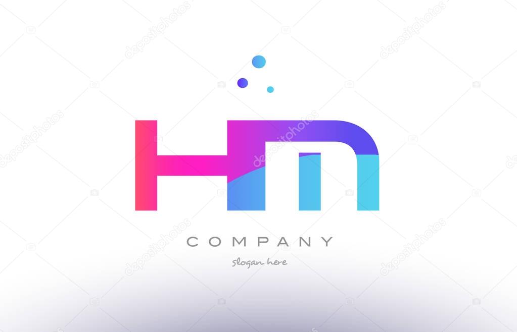 Hm h m  creative pink purple blue modern dots creative alphabet gradient company letter logo design vector icon template