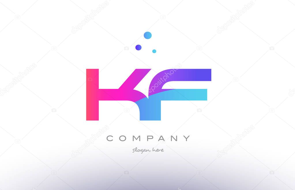 Kf k f  creative pink purple blue modern dots creative alphabet gradient company letter logo design vector icon template