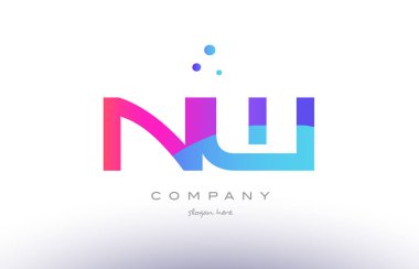 Batı n w yaratıcı pembe mavi modern Alfabe harf logo simge temp