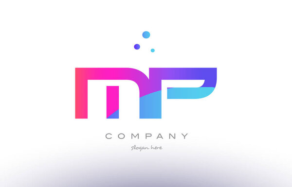 MP m p creative pink blue modern alphabet letter icon temp
