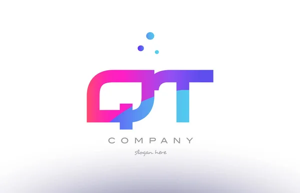 QT q t kreatív rózsaszín kék modern ábécé levél logó ikon temp — Stock Vector