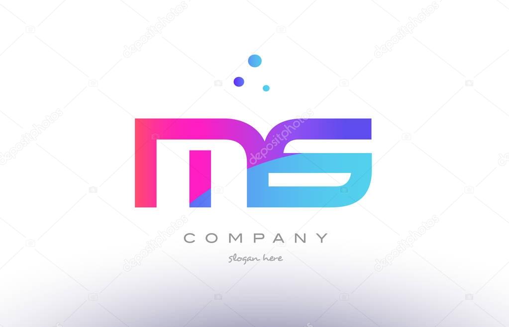ms m s  creative pink blue modern alphabet letter logo icon temp