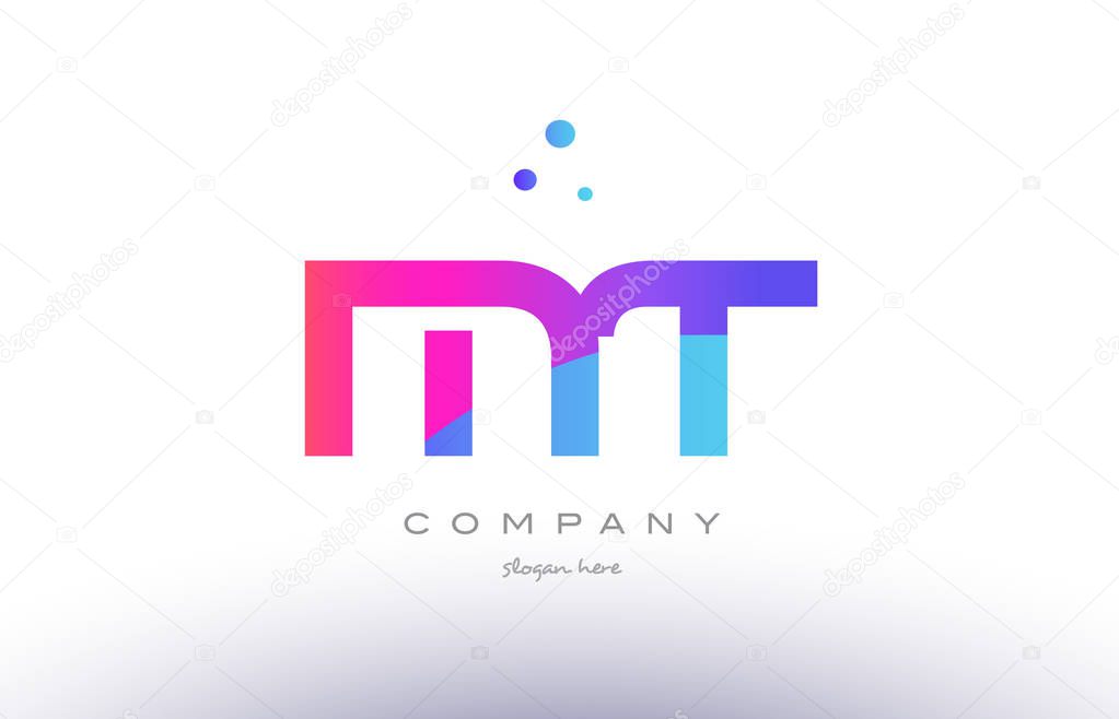 mt m t  creative pink blue modern alphabet letter logo icon temp