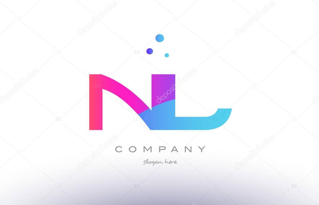 Nl n l  creative pink purple blue modern dots creative alphabet gradient company letter logo design vector icon template