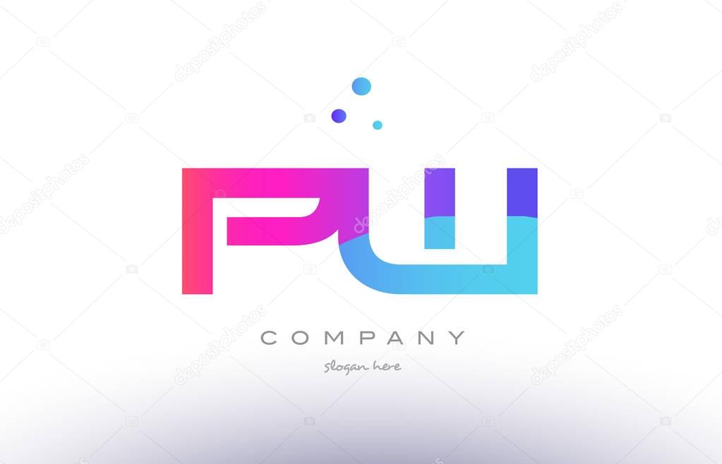 Pw p w  creative pink purple blue modern dots creative alphabet gradient company letter logo design vector icon template