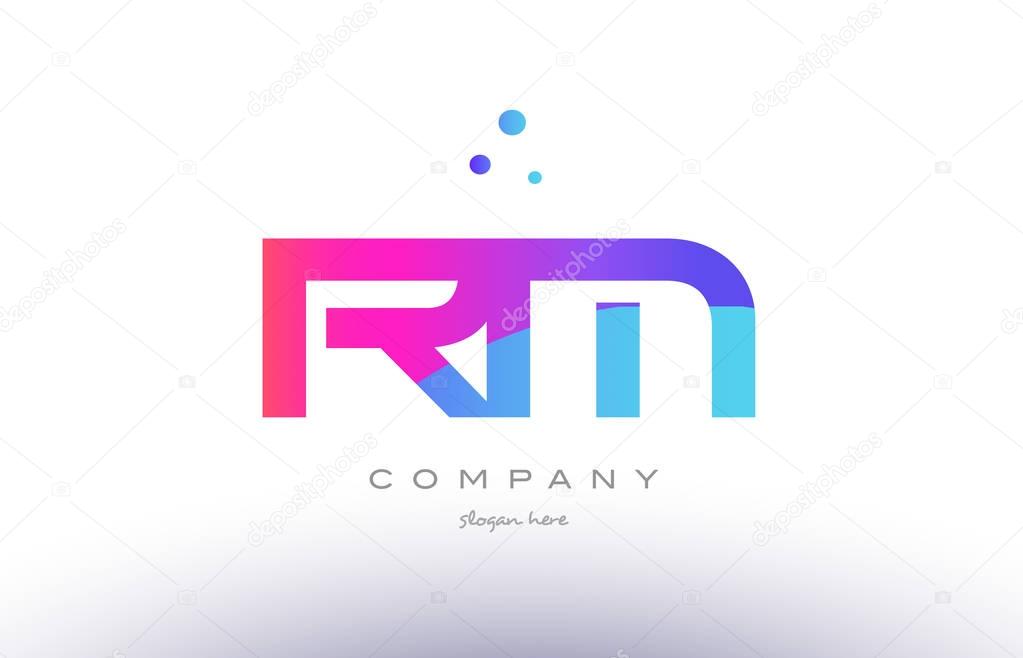 rm r m  creative pink blue modern alphabet letter logo icon temp
