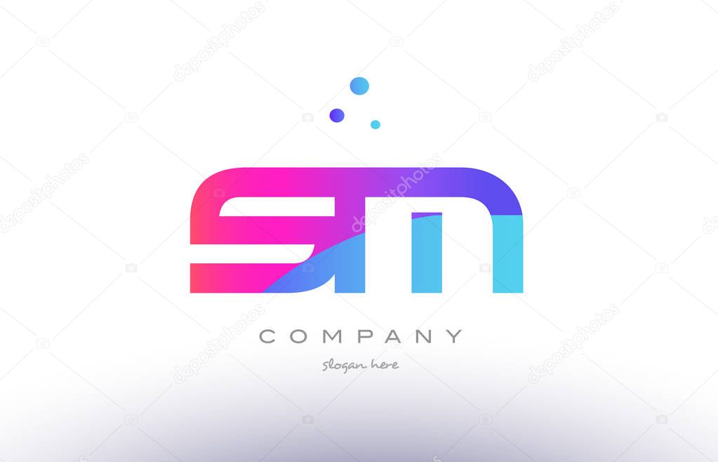 sm s m  creative pink blue modern alphabet letter logo icon temp