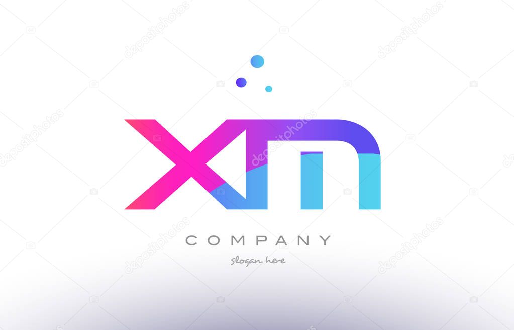 Xm x m  creative pink purple blue modern dots creative alphabet gradient company letter logo design vector icon template