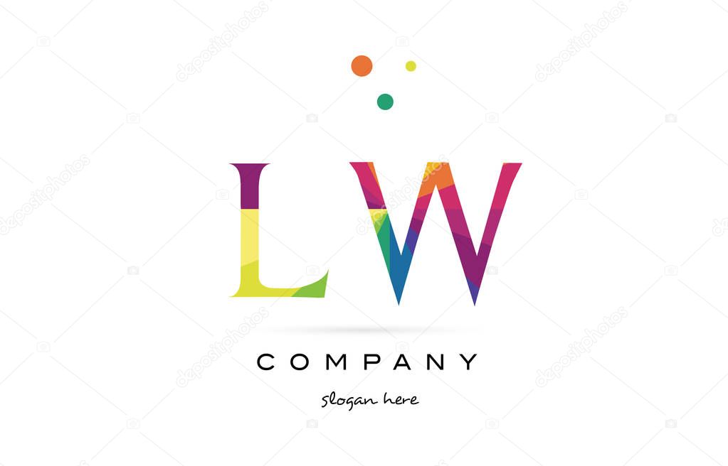 Lw l w  creative rainbow colors colored alphabet company letter logo design vector icon template