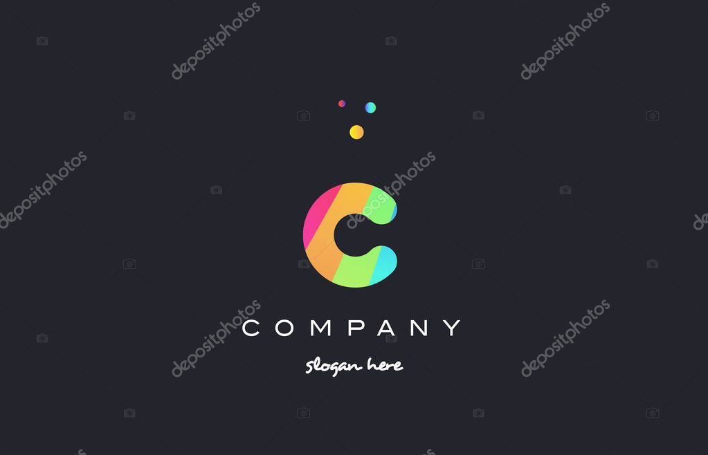 C creative rainbow green orange blue purple magenta pink artistic alphabet company letter logo design vector icon template