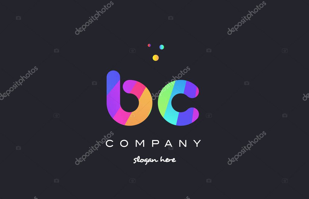 Bc b c  creative rainbow green orange blue purple magenta pink artistic alphabet company letter logo design vector icon template