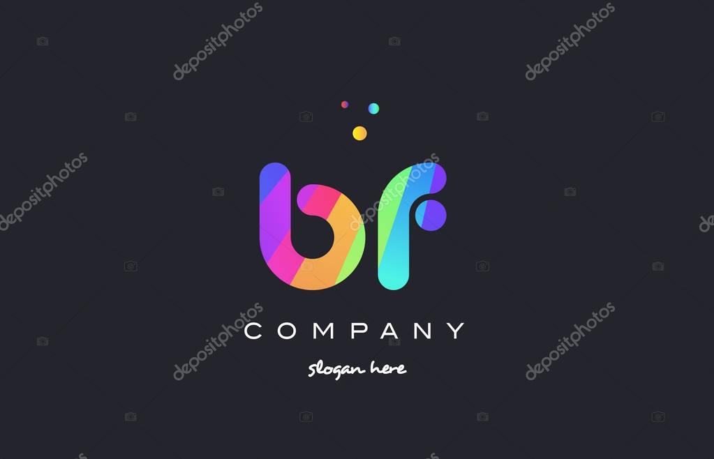 Bf b f  creative rainbow green orange blue purple magenta pink artistic alphabet company letter logo design vector icon template