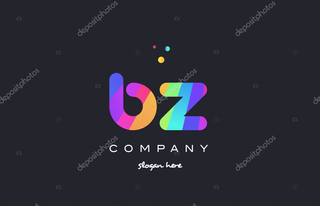 Bz b z  creative rainbow green orange blue purple magenta pink artistic alphabet company letter logo design vector icon template