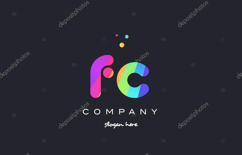 Fc f c  creative rainbow green orange blue purple magenta pink artistic alphabet company letter logo design vector icon template