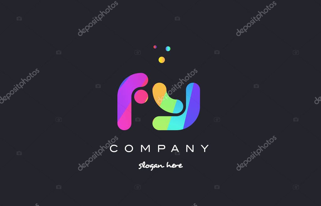 Fy f y  creative rainbow green orange blue purple magenta pink artistic alphabet company letter logo design vector icon template