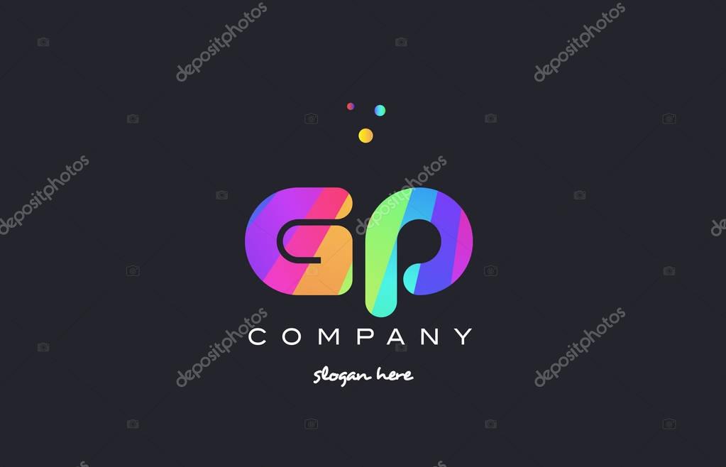 Gp g p  creative rainbow green orange blue purple magenta pink artistic alphabet company letter logo design vector icon template