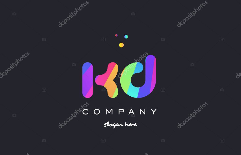Kd k d  creative rainbow green orange blue purple magenta pink artistic alphabet company letter logo design vector icon template