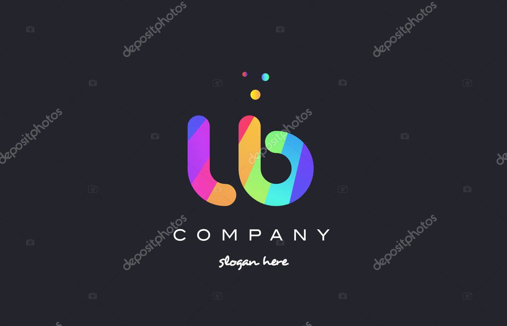 Lb l b  creative rainbow green orange blue purple magenta pink artistic alphabet company letter logo design vector icon template