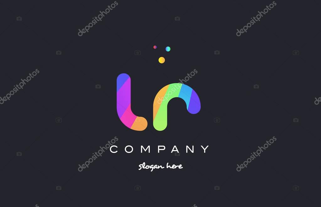 Lr l r  creative rainbow green orange blue purple magenta pink artistic alphabet company letter logo design vector icon template