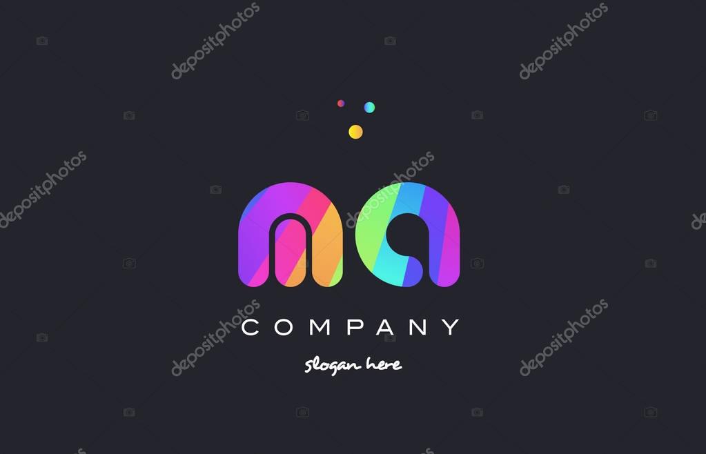 Ma m a  creative rainbow green orange blue purple magenta pink artistic alphabet company letter logo design vector icon template