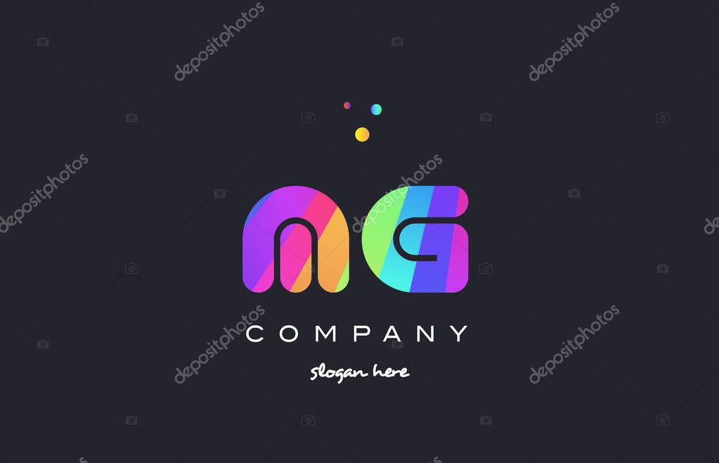 Mg m g  creative rainbow green orange blue purple magenta pink artistic alphabet company letter logo design vector icon template