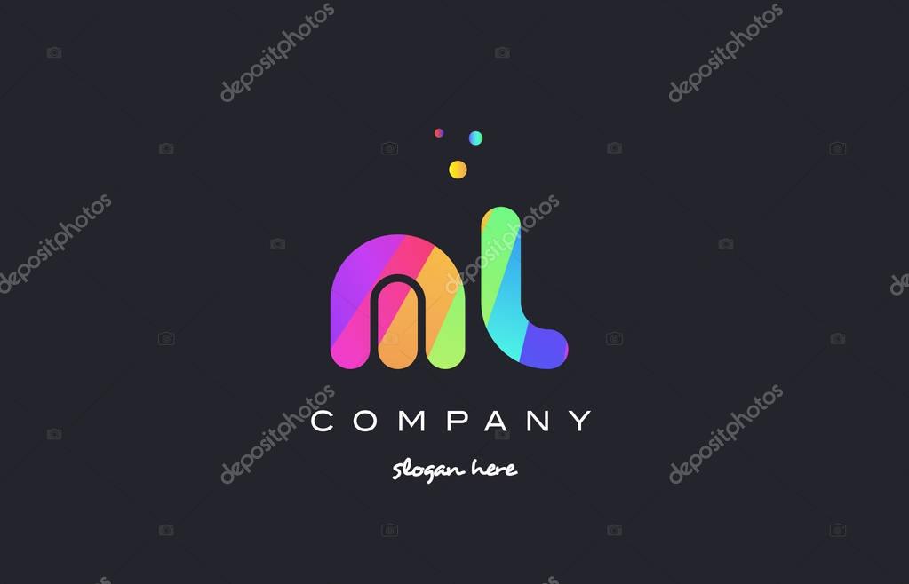 Ml m l  creative rainbow green orange blue purple magenta pink artistic alphabet company letter logo design vector icon template