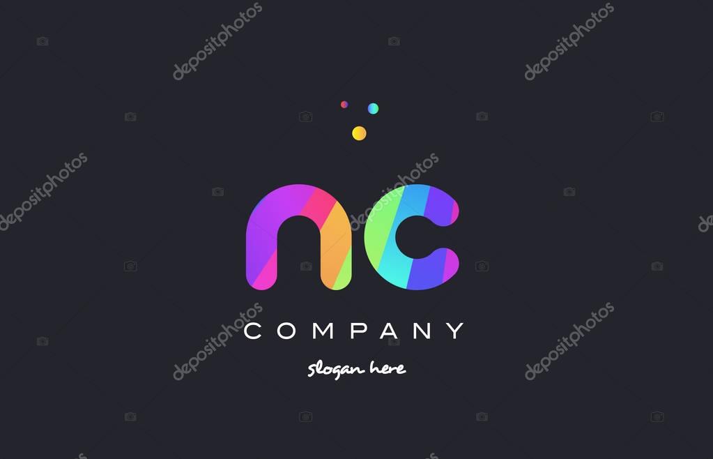 Nc n c  creative rainbow green orange blue purple magenta pink artistic alphabet company letter logo design vector icon template