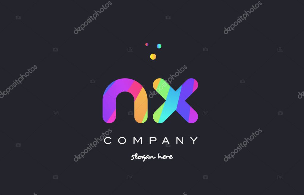 Nx n x  creative rainbow green orange blue purple magenta pink artistic alphabet company letter logo design vector icon template