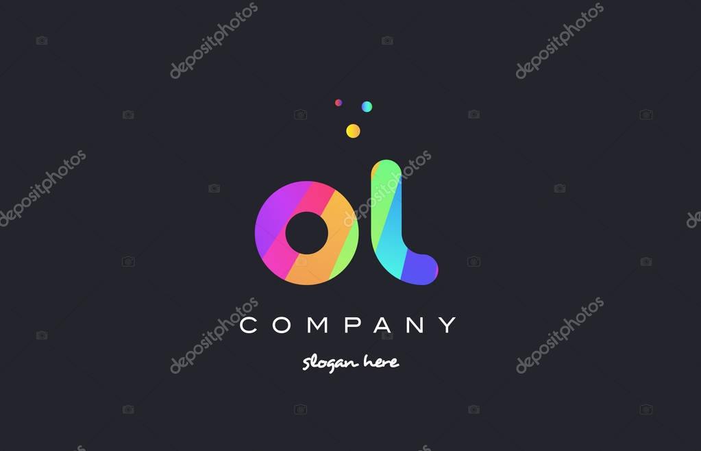 Ol o l  creative rainbow green orange blue purple magenta pink artistic alphabet company letter logo design vector icon template