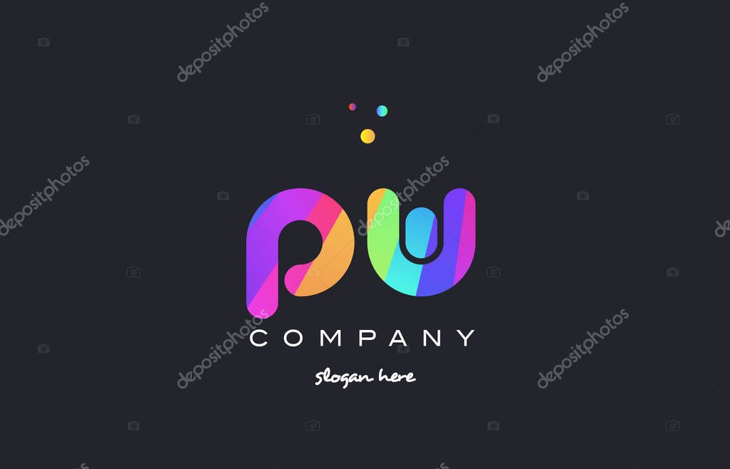 Pw p w  creative rainbow green orange blue purple magenta pink artistic alphabet company letter logo design vector icon template
