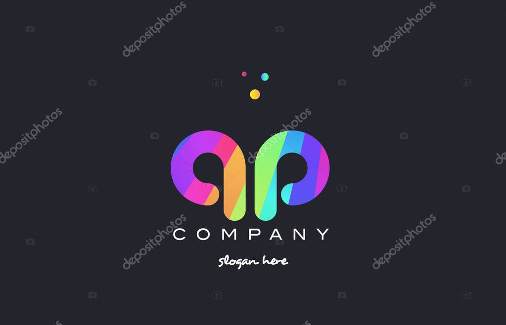 Qp q p  creative rainbow green orange blue purple magenta pink artistic alphabet company letter logo design vector icon template