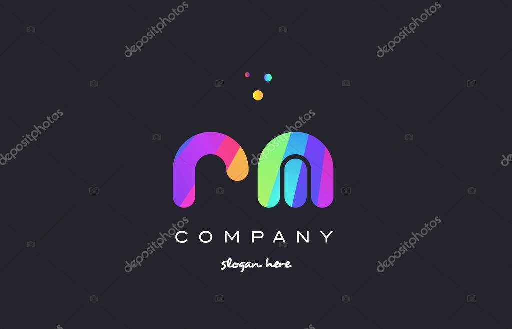Rm r m  creative rainbow green orange blue purple magenta pink artistic alphabet company letter logo design vector icon template