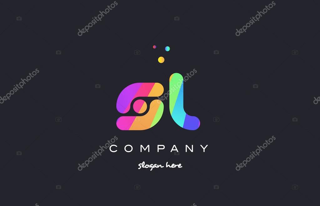 Sl s l  creative rainbow green orange blue purple magenta pink artistic alphabet company letter logo design vector icon template