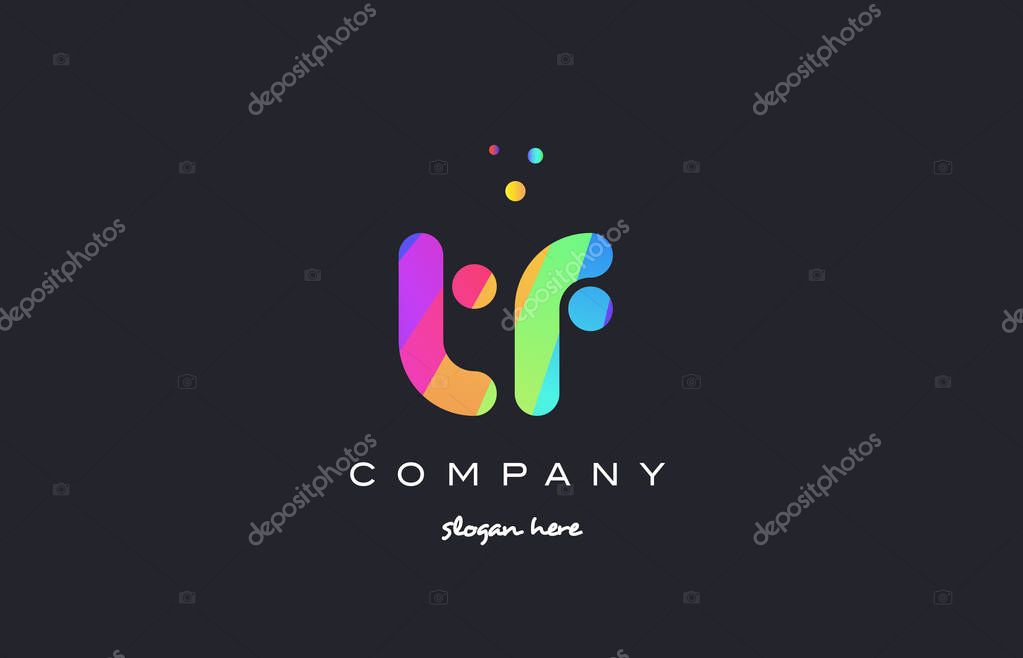 Tf t f  creative rainbow green orange blue purple magenta pink artistic alphabet company letter logo design vector icon template